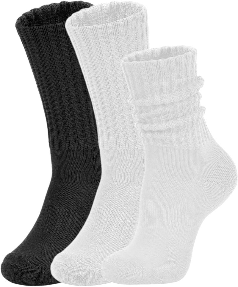 AugRing Store Women's Slouch Crew Socks Retro Solid Scrunch Boot Chunky Ribbed Cozy Cotton Calf Socks 3 Pack Size 5-11 - Image 1